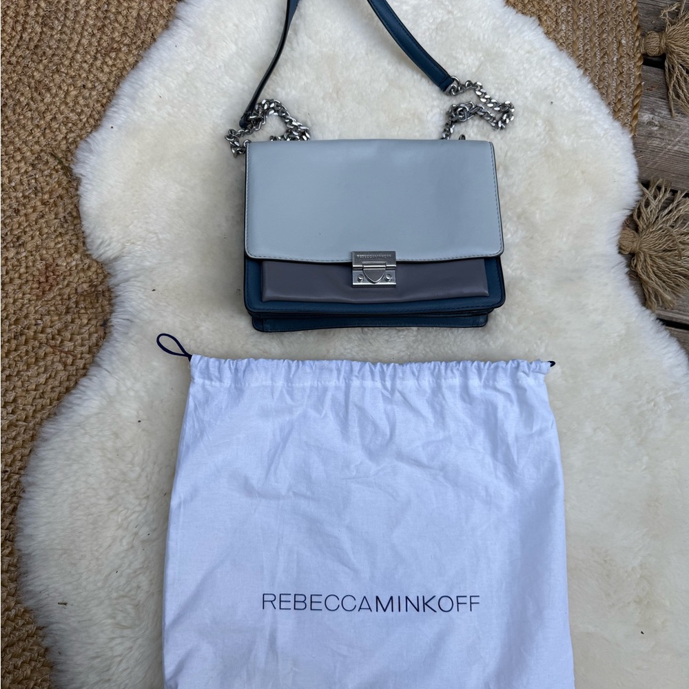 Rebecca Minkoff Elegant Gray and Blue Envelope Crossbody Bag